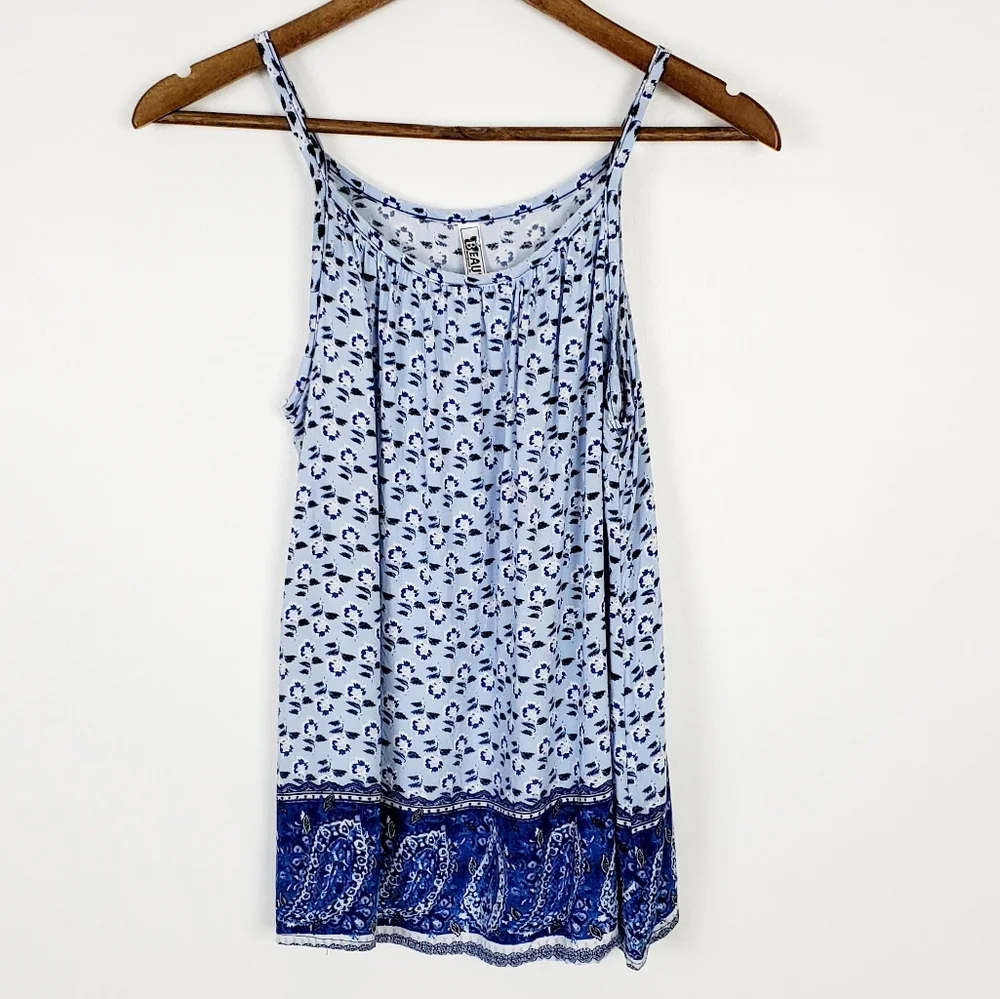 Beautees Girls Blue Sleeveless‎ Floral Paisley Summer Tank Top Size Large Rayon